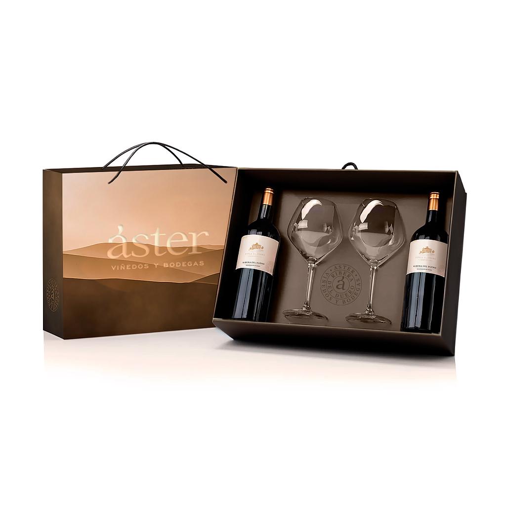 ESTUCHE 2 BOTELLAS VINO LA RIOJA ALTA FINCA ASTER EL OTERO 750 ML + 2 COPAS